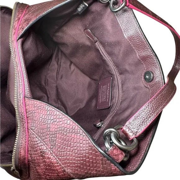 Coach Lexy Colorblock Pebble Leather & Genuine Snakeskin Shoulder Bag Burgundy - Picture 14 of 16